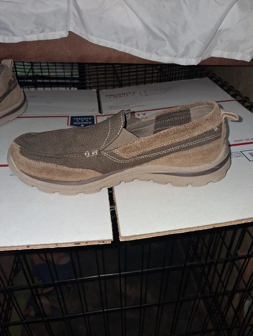 Skechers Relaxed Fit Memory Foam Men's Brown Canvas & Suede Slip-On Loafers